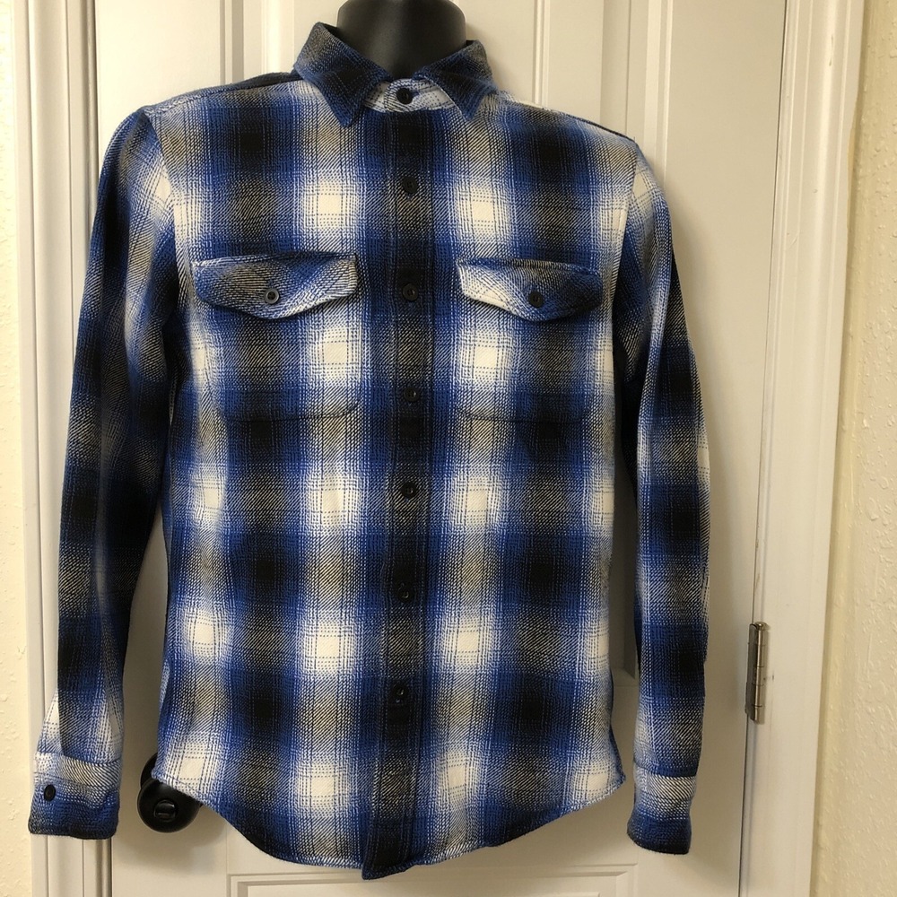 American Eagle Shirt Jacket Men's Sz S Blue Plaid Long Sleeve Heavyweight